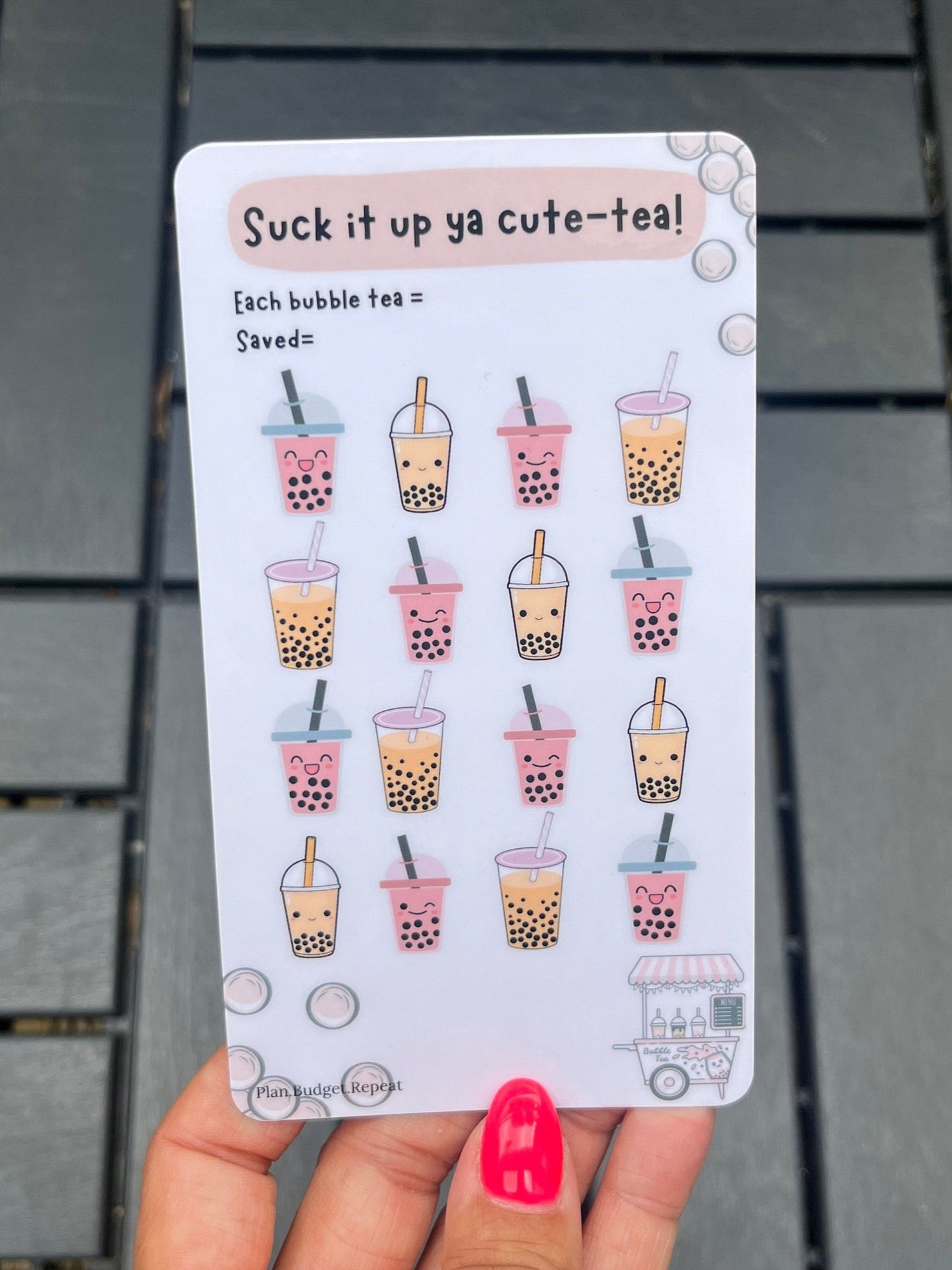 Suck it up ya cute-tea! savings tracker